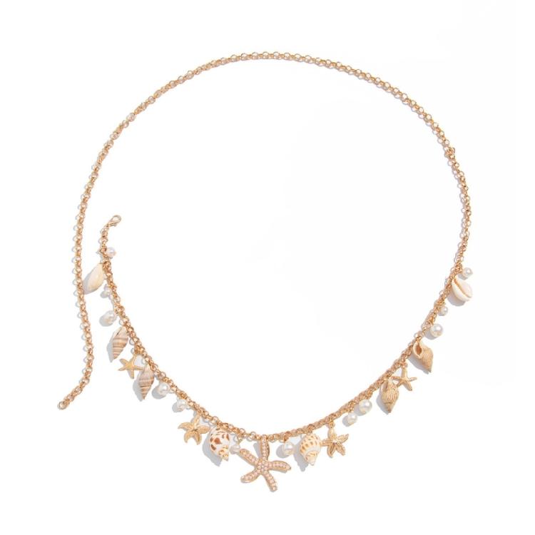 Faux Pearls Embellished Belly Chain Shell Starfish Conch Beachwear Body Jewelry Handmade Waist Chain Unique Gift