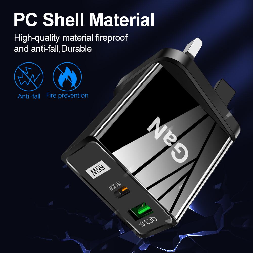 GaN 33W USB Fast Charger: QC 3.0 & PD, US/EU/UK Plug, Ideal for Mobile Phones