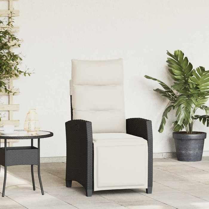 VidaXL Reclining Garden Chair with Side Table Black Polyrattan, Reclining Patio Chair, Garden Armchair 4108275
