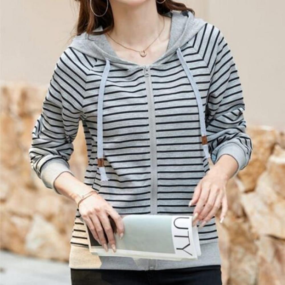 Navava Women Casual Striped Long Sleeve Hoodie Jacket Nc409