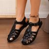 Fashion Women's Plus Size Sandals Summer New Round Toe Shallow Mouth Wrapped Head Cutout Breathable Lightweight Buckle Strap Flats