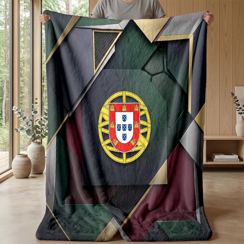 Portugal Football Printed Flannel Blanket Skin Friendly Warm Decorative Throw for Indoor Couch Bed Daily Use