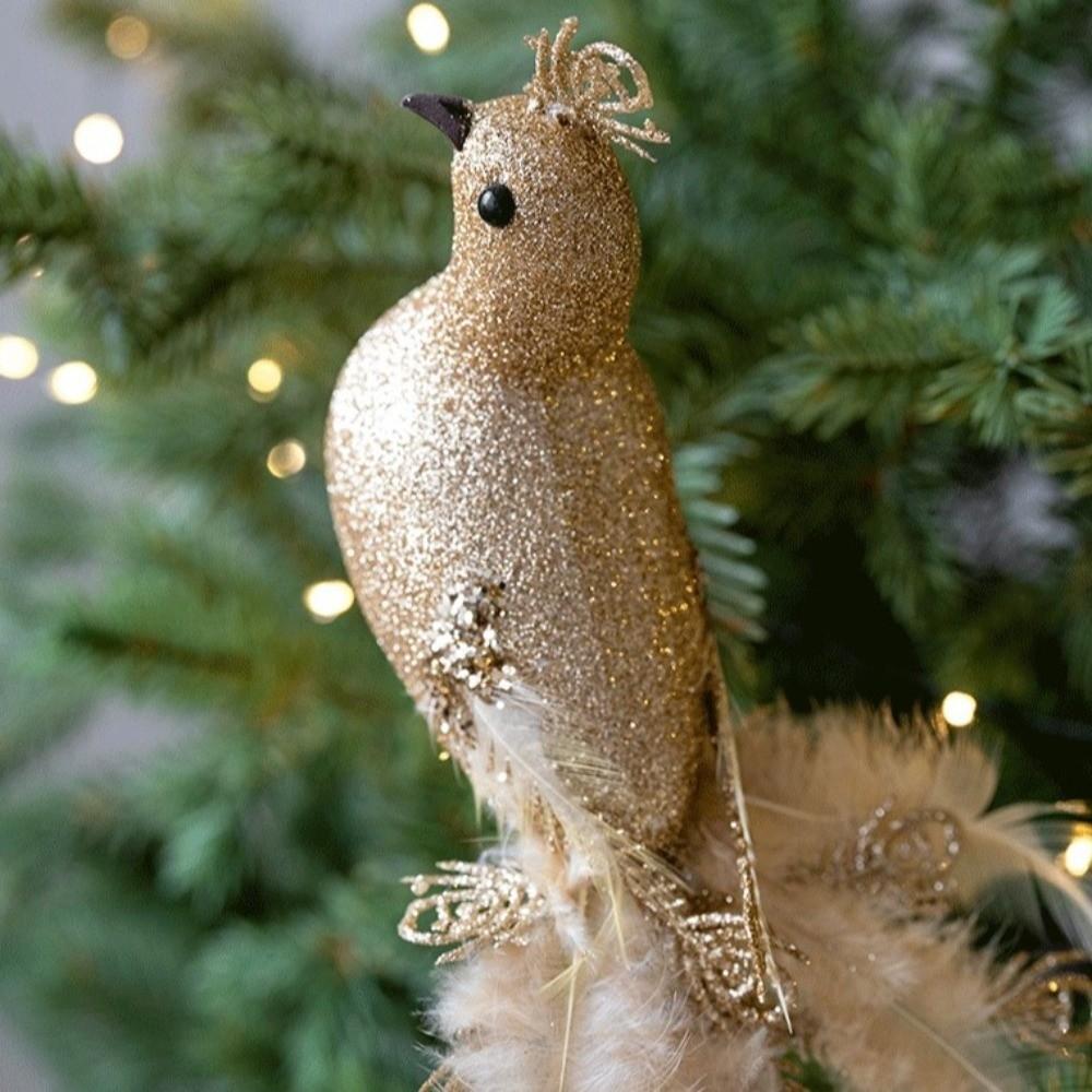 Glitzernde Weihnachts-Pfau-Ornamente Realistische Simulation Vogel Künstliche Pfauenfedern Handgefertigte Feder-Vögel Dekoration Weihnachtszeit