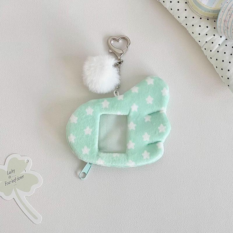 Star Wings Plush Photo Card Holder Keychain - Stylish Small Card Sleeve & Backpack Pendant
