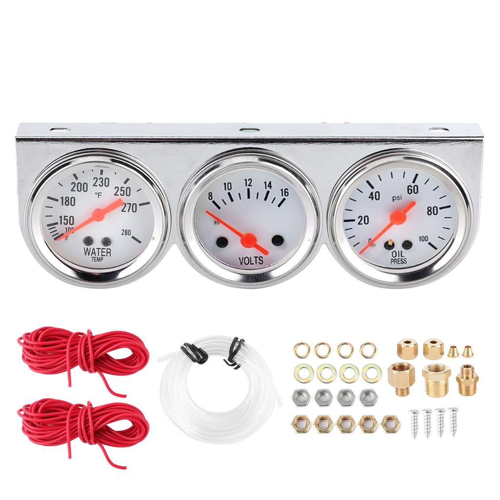 Universal 3 In 1 Gauge Set Water Temp VoltsOil Press 52mm Meter Mechanical Instrument