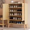 Shoe Cabinet with 2 Rattan Doors and 5 Shelves, Hallway Shoe Cabinet with Wood Handles and Solid Wood Legs
