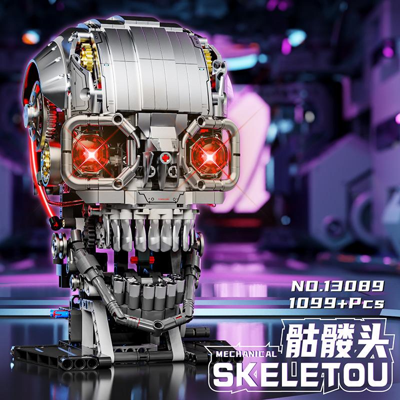 Creative Dynamic Mechanical Skull Head Building Blocks Bone Home Desk Ornament Model Kid Assembly STEM Toy Gift for Boys