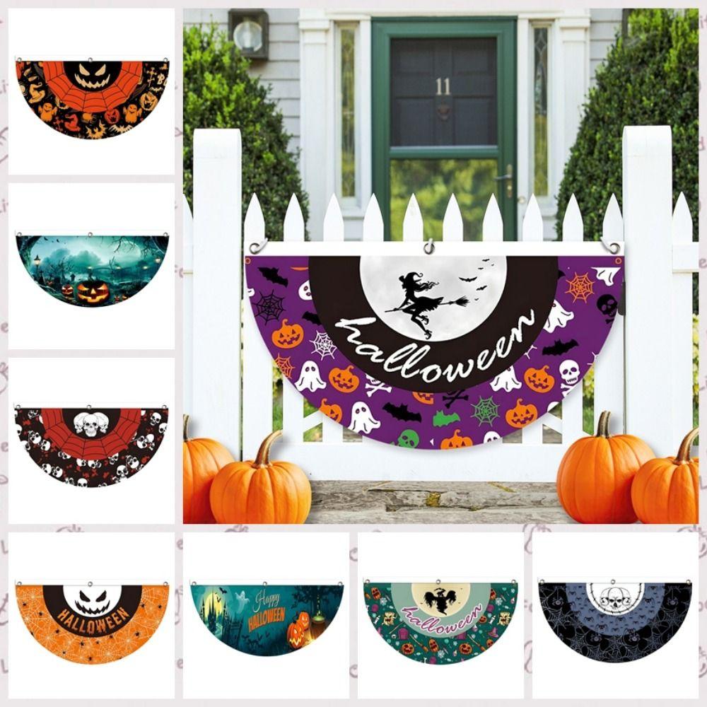 Polyester Halloween Fan Flag Decorative Ghost Pumpkin Bunting Flag for Home