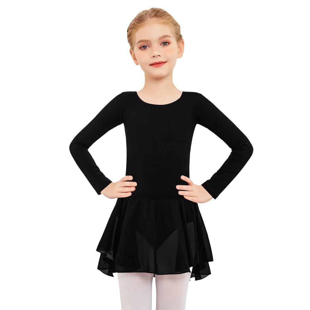 Girls' Color Long-sleeved Tulle Bodysuit Dance Costume