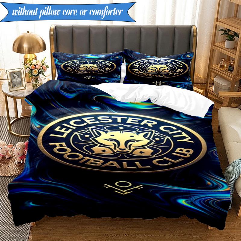 3PCS Leicester City F.C Printed Soft Bedding Set,Including 1pc Duvet Cover And 2pcs Pillowcases Perfect for Bedroom, Dormitory, Fan Gift