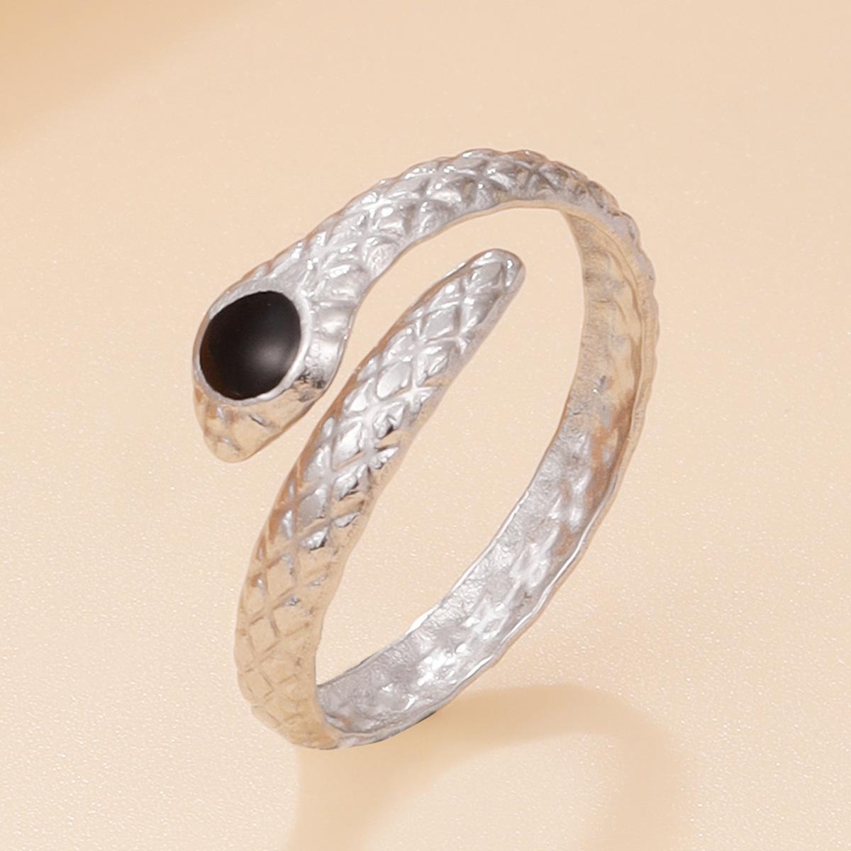 Dark Punk Snake-Shaped Stainless Steel Ring with Black Enamel for Women