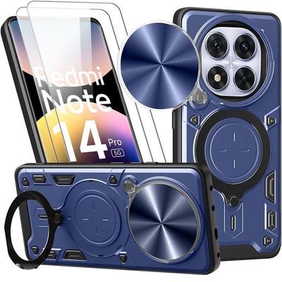 Case for Xiaomi Redmi Note 14 Pro 5G - with Camera Cover - Navy Blue + 2 Tempered Glass - EFConnection®