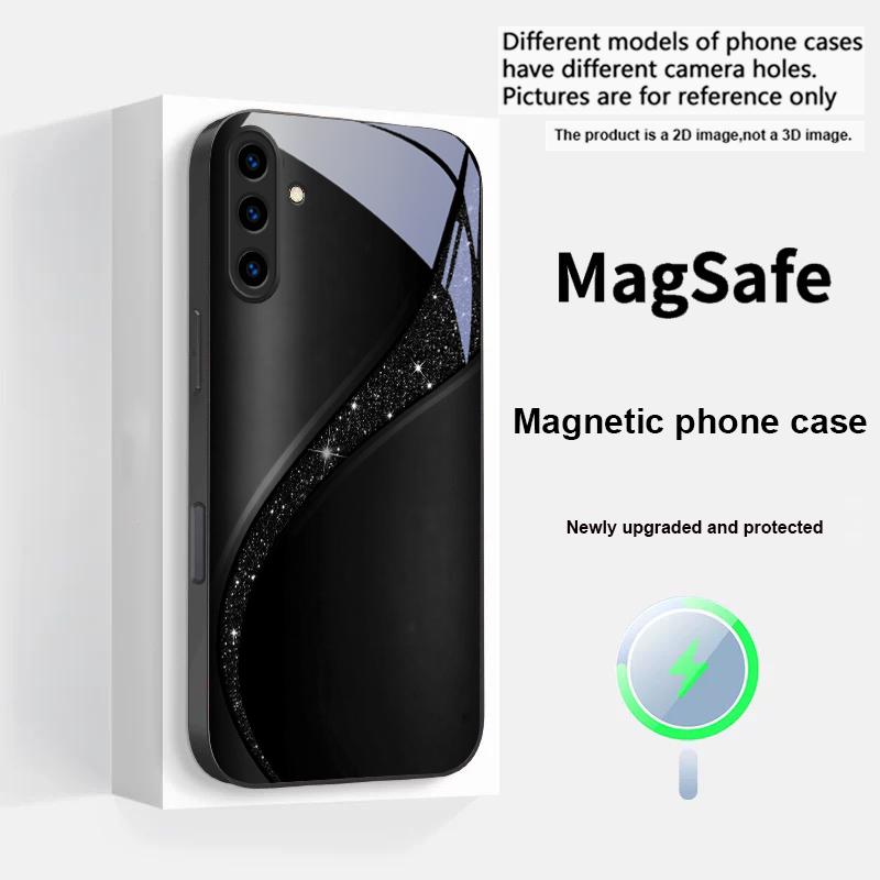 Brilliant golden galaxy For Magsafe Samsung S25 S25 Edge S25Ultra S8 9 10 20 S21 Pro 22 Plus S23 FE S24 Ultra Glass Phone Case