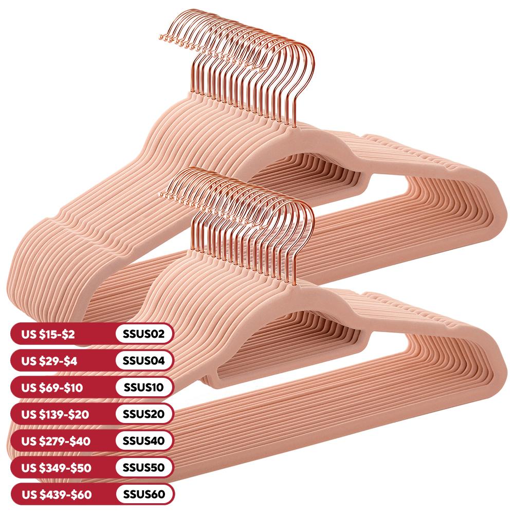 

SONGMICS Velvet Hangers, Set of 30 Clothes Hanger with Rose Gold Swivel Hook, Non-Slip, and Space-Saving, 0.2-Inch Thick