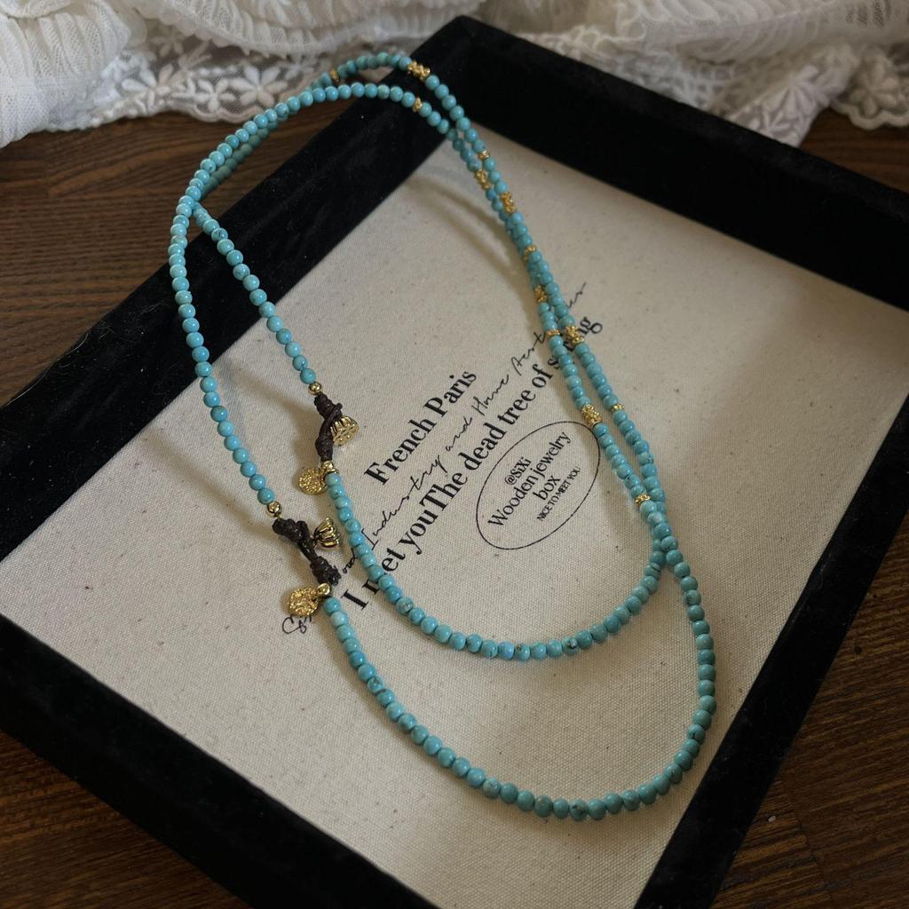 Colier cu mărgele de turcoaz Yuan You de înaltă calitate: Lanț de claviculă pentru femei, care nu se decolorează, cu temperament-personalitate