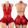 Summer Adult  Women'S Lace Sexy Uniform Erotic Red Backless Fashionable And Beautiful Semi Transparent Jumpsuit
