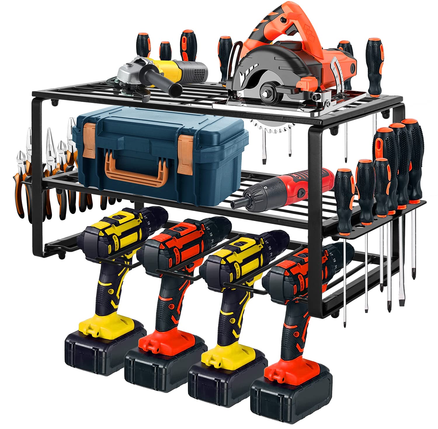 

Шкаф для хранения электроинструментов Rxakuded для электроинструментов и железных инструментов Многофункциональный для электроинструментов и дрелей Дрели, 3-ярусное настенное хранилище,