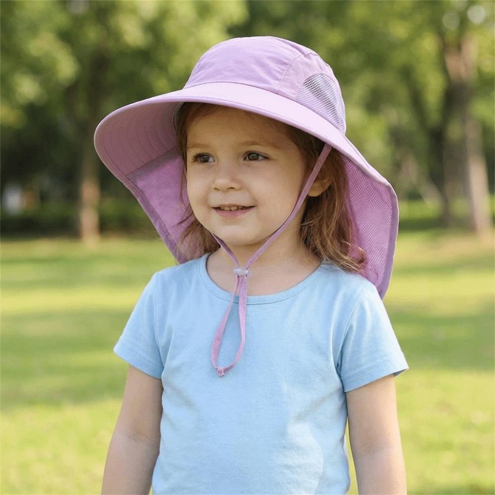 Wide Brim Children Bucket Hat Solid Color Summer Sun Hat Foldable Sunscreen Cap  Baby