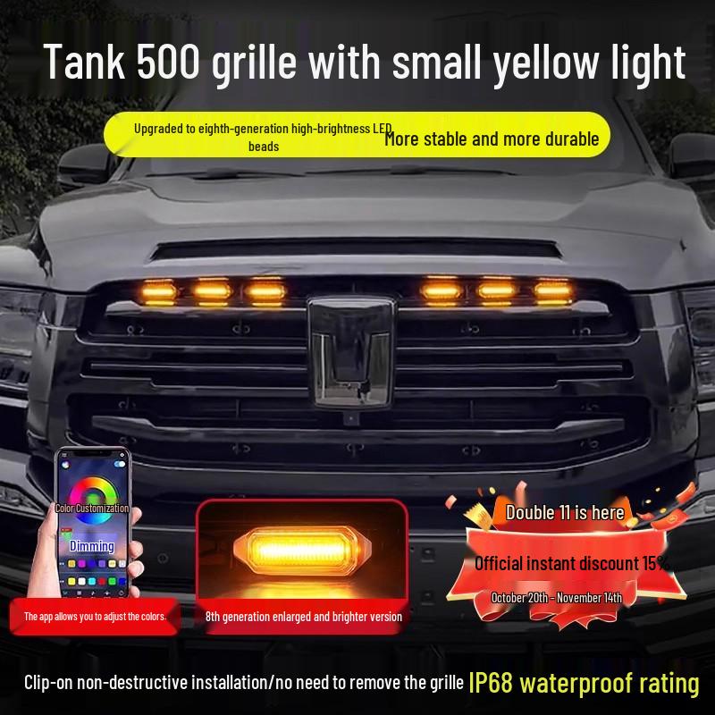 LED Ambient Grille Light for 2022-2025 Tank 500hi4z/t (Small Yellow)