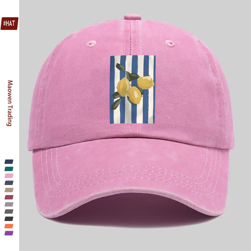 pc Striped Lemon Print Baseball Cap Home Leisure Decor Hat Fashion Trendy Printed Papa Cap Adjustable Strap MultiColor Tru