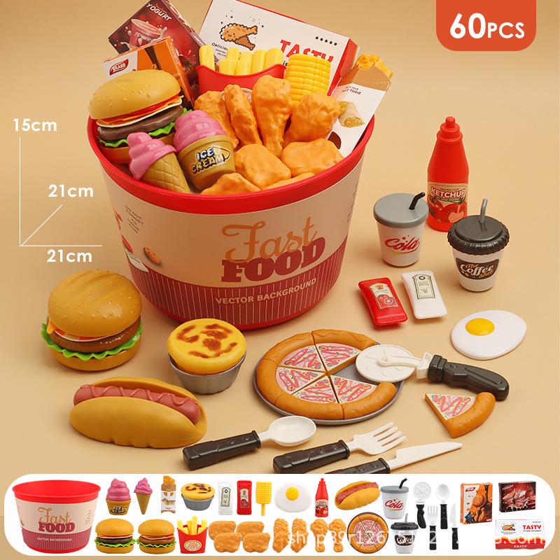 Kids' Pretend Play Kitchen Set: Hamburger, Fries, Pizza - Educational Toy for Boys and Girls