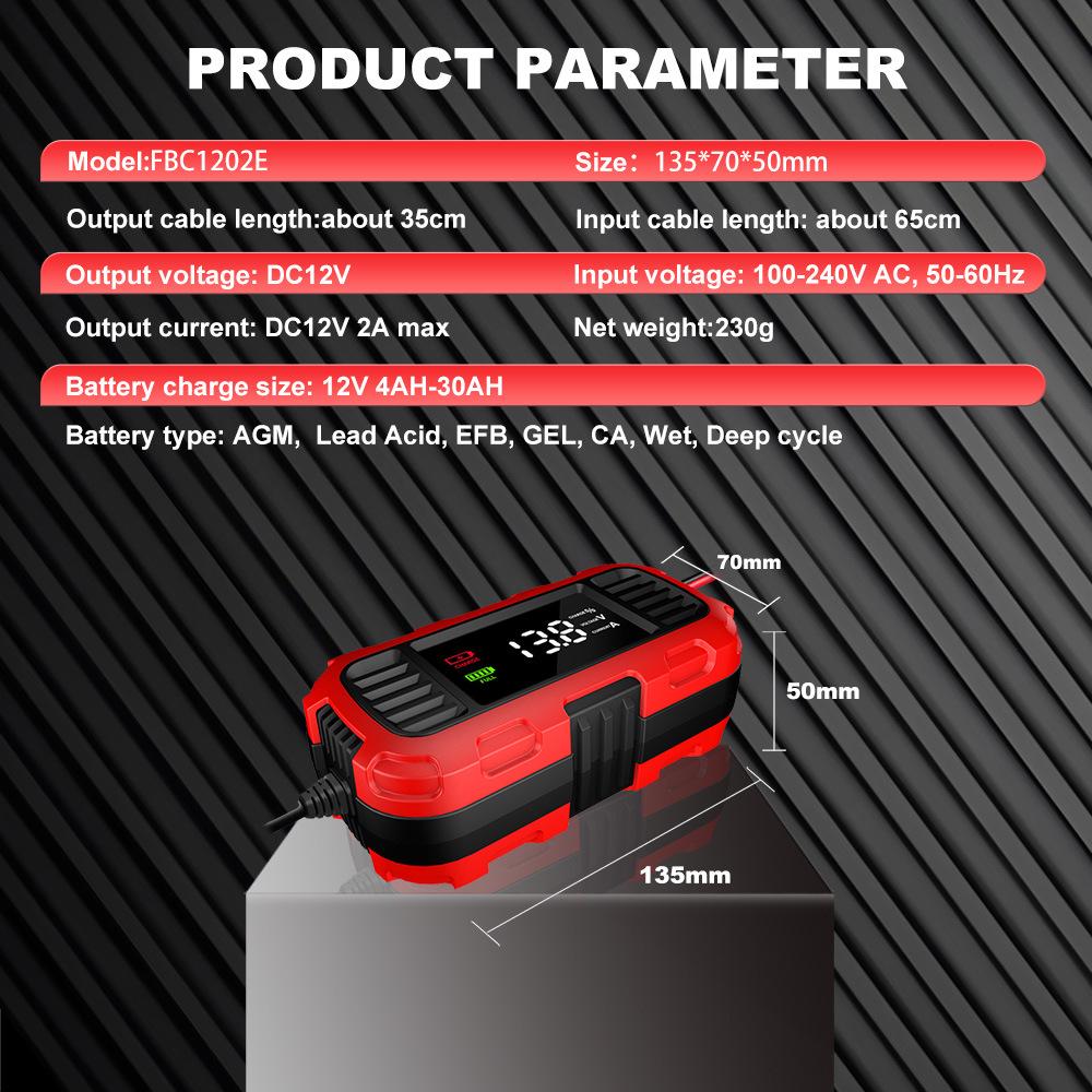 2A Battery Charger & Maintainer, Trickle & Float Charge, 12V for Motorcycle and Deep Cycle Car Batteries