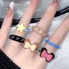 Dripping Oil Maillard Dark Bow Star Opening Ring Set Cold Style Fashion Ring Women