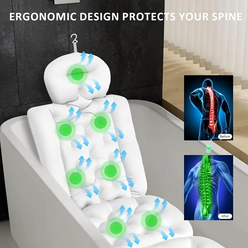 Luxury White Bath Pillow, Soft and Breathable Ergonomic Seat Pad Suitable for Home or Hotel Use, White Design with Head Support and Armrests