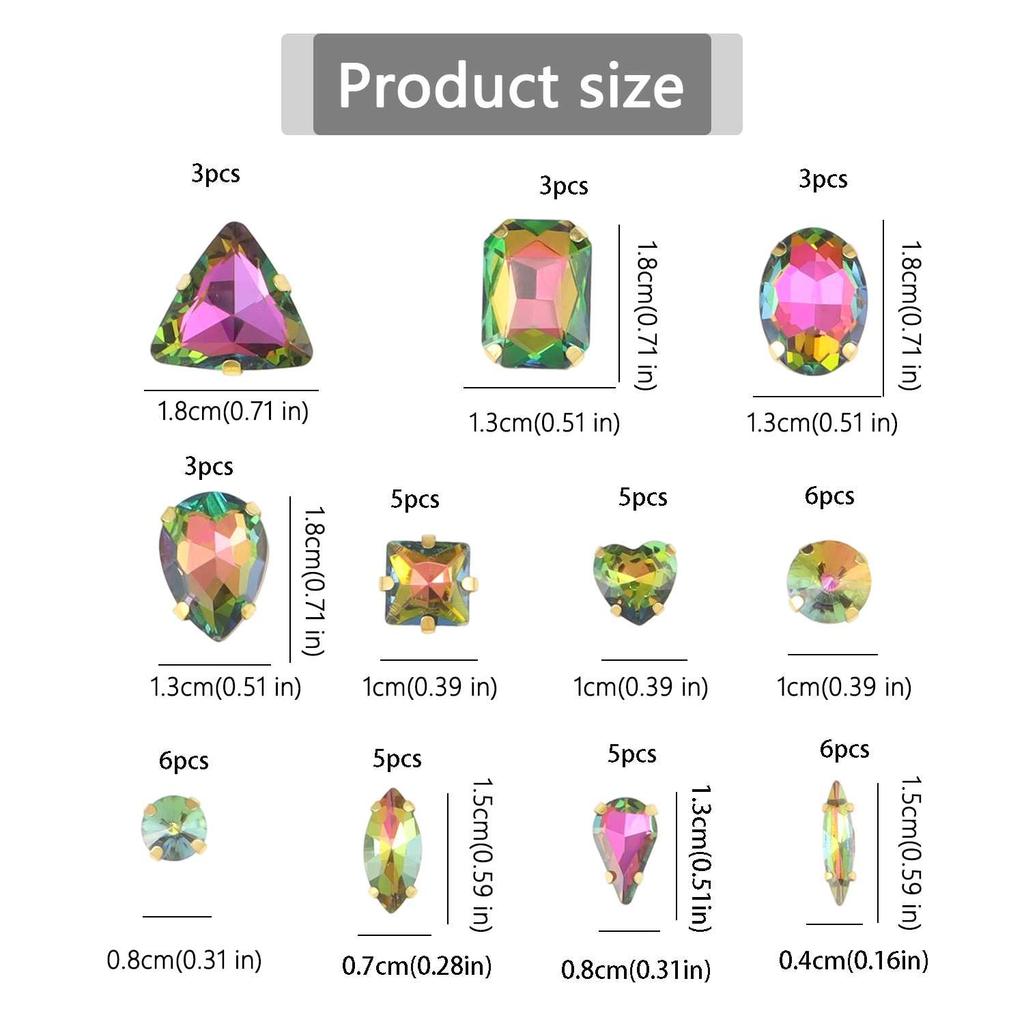 Sew On Rhinestones, Choupee 50PCS Sew On Glass Rhinestone Metal Back Prong Setting Sewing Claw Rhinestone Mixed Shapes
