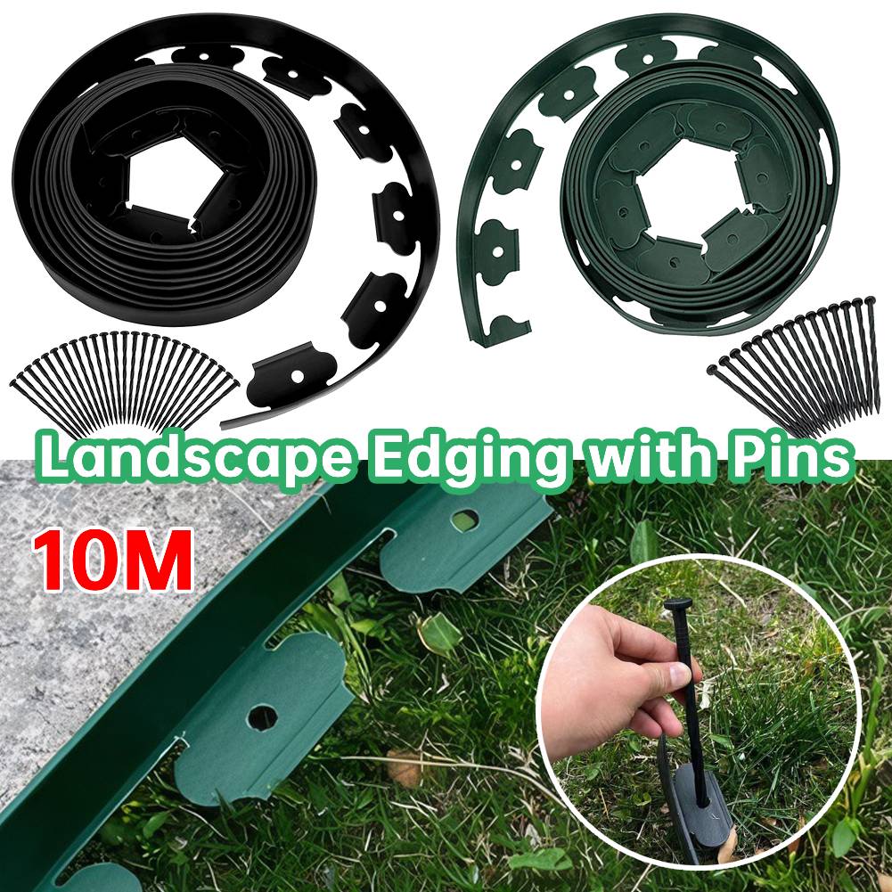 10M Fixed Landscape Edging Garden Edging Borders with 30 Anchoring Stakes No- Dig Garden Edging Coil for Lawn Yard Pathway Drive