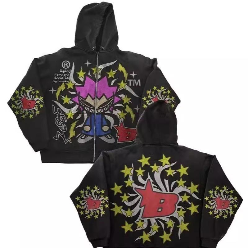 Street Trend Retro 3D Printed Men's and Women's Same Zipper Loose Hoodie Sweater Jacket