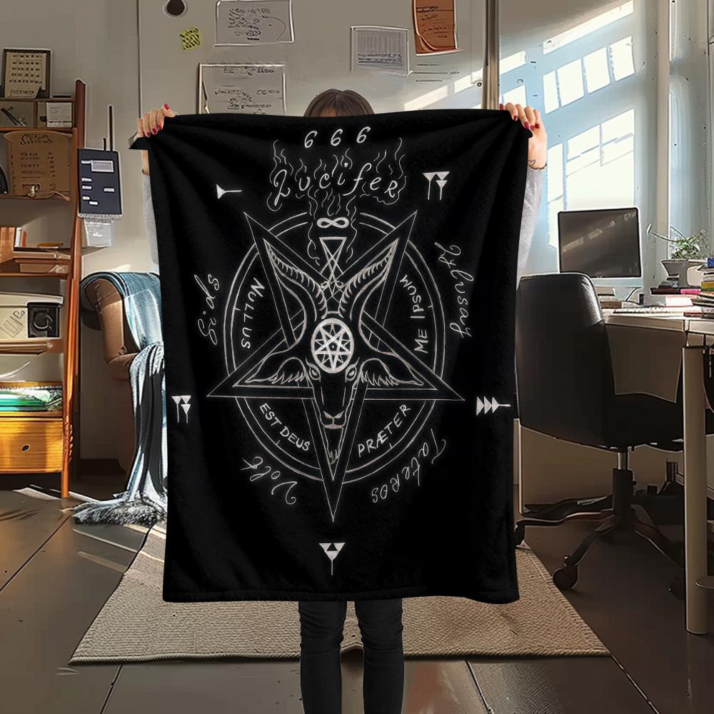 1PC Satan Symbol Print Flannel Blanket, High Quality All Seasons, Home Decor, Warmth and Comfort, Perfect for Christmas Gifts