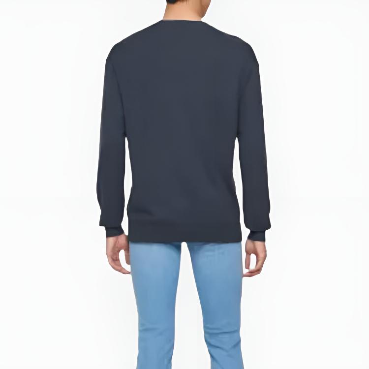 Calvin Klein Solid Color Letter Embroidered Crew Neck Long Sleeve Sweater Men sweater Navy-Blue J326453-BAN