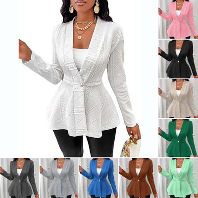 Damen Schalkragen Langarm Blazer Slim Fit Büro Jacquard Jacke Ausgestellter Saum Strickjacke Mantel
