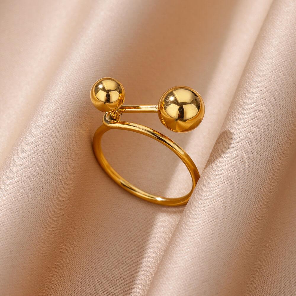 Exaggerated Stainless Steel Bead Ball Rings For Women Men Open Adjustable Gold Color Stainless Steel Ring Waterproof Jewelry