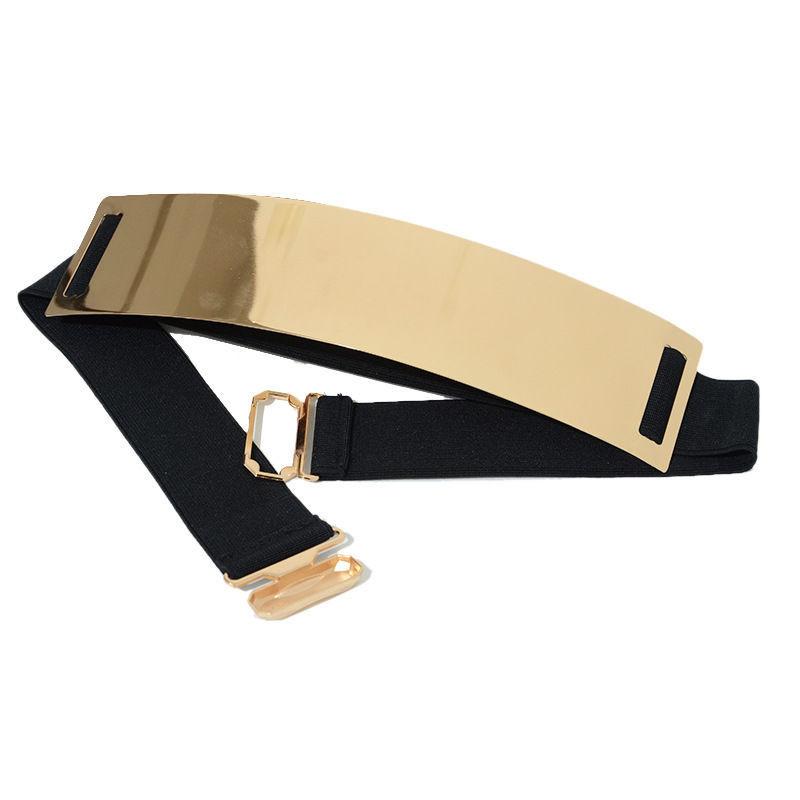 Stylish Metal Elastic Wide Waist Belt For Women With Shiny Surface Fashion Accessory