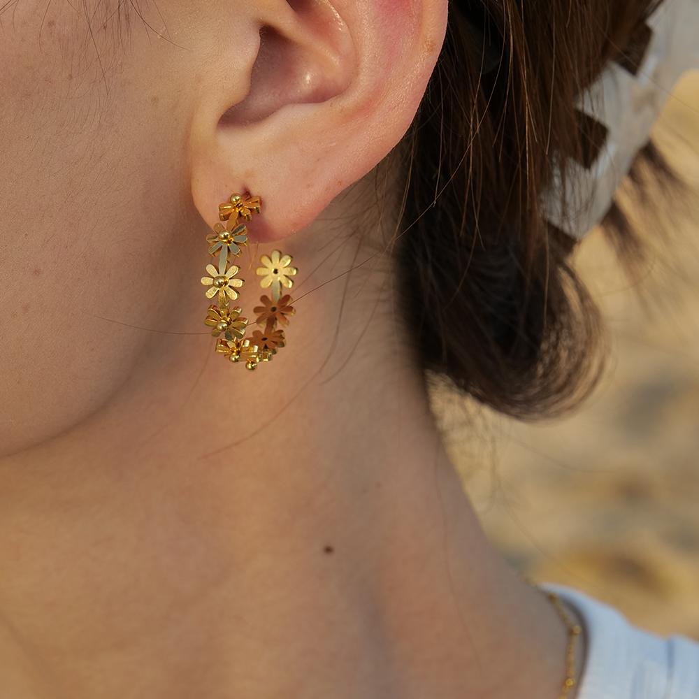  Stainless Steel Metal Flower Stud Earrings Rust Proof 18K Gold PVD Plated Prevent Allergy Trendy Attractive Jewelry Accesso