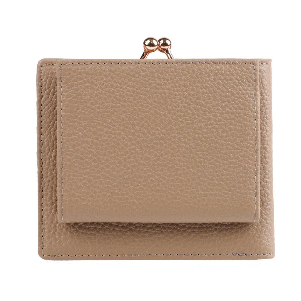 Lizdays Bifold Wallet with Clasp Genuine Leather Women's Closure, (Gray Beige)