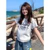 American Retro Polka Dot Letter Print Short-Sleeve T-Shirt, Elegant Youthful Drop Shoulder Women's Top for Summer