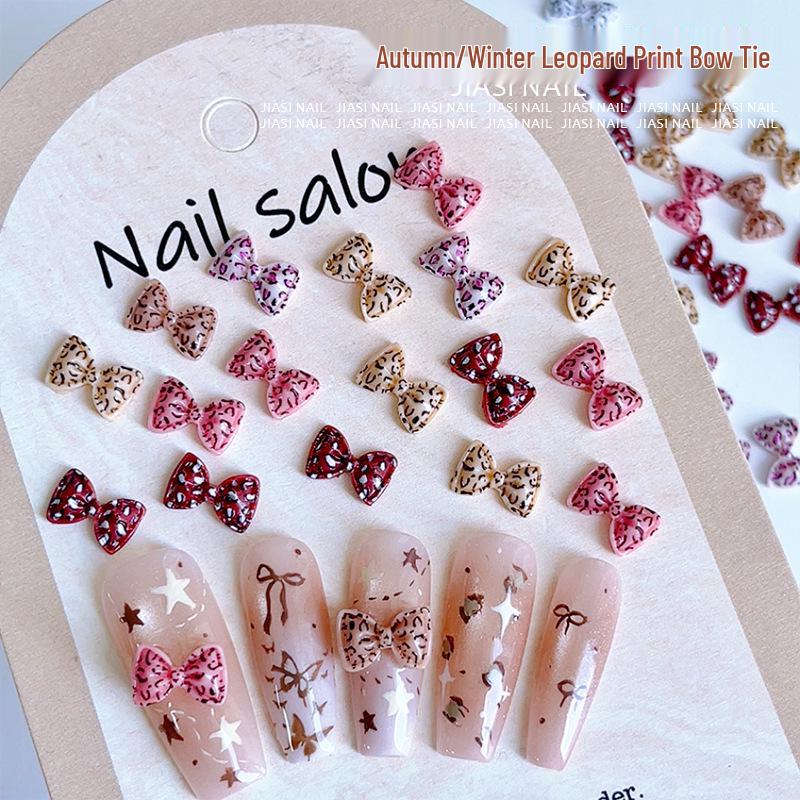 Leopard Print Ribbon Bow Nail Art Accessories - Autumn/Winter Merade Color Collection