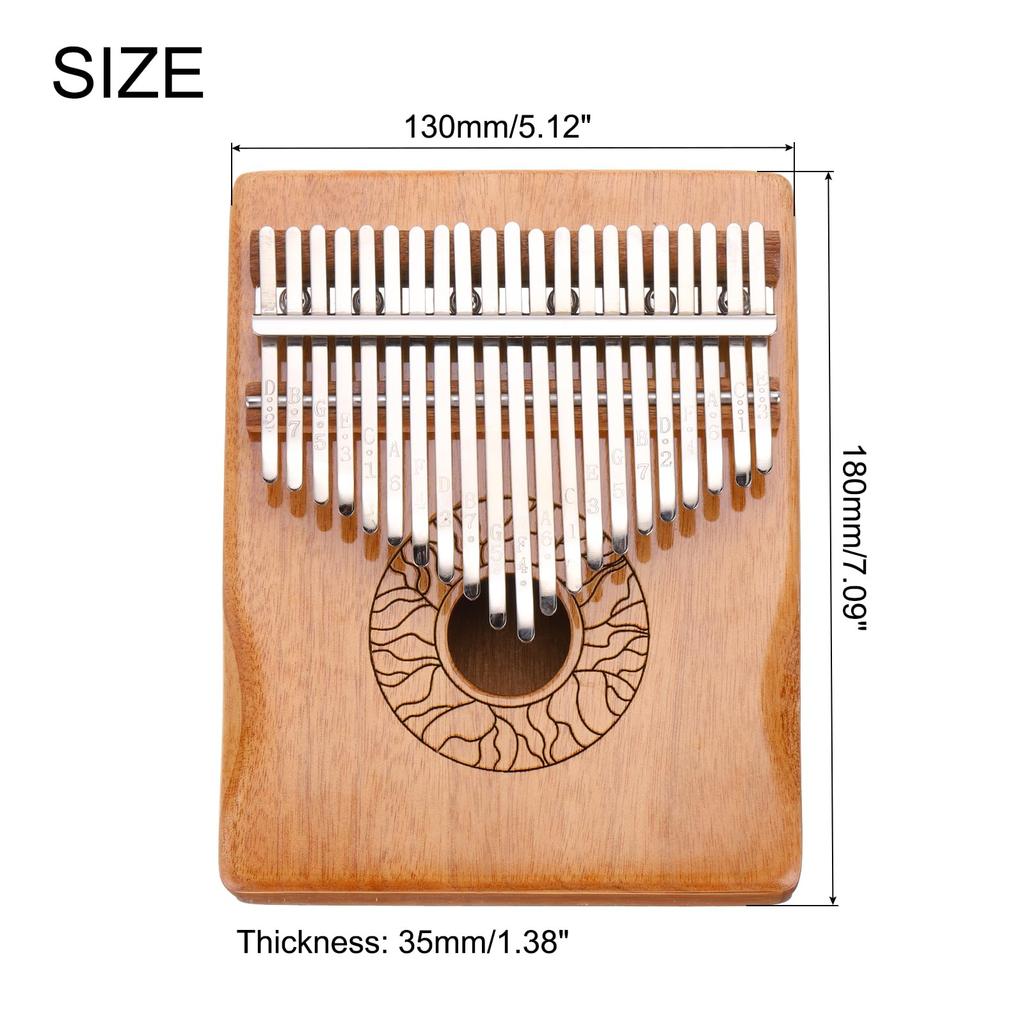 uxcell 21-Key Thumb Piano, Brown Mini Portable Finger Piano, Solid Koa Wood with Floral Handrails, Tuning Hammer, and Gift Sheet Music Learning