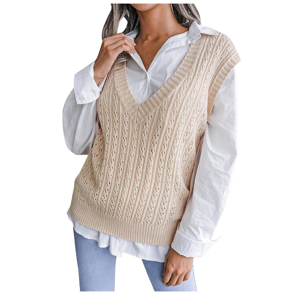 U Sweater Chaleco De Punto Hueco Con Cuello En V Para Mujer U Sweater Chaleco De Punto Hueco Con Cuello En V Para Mujer
