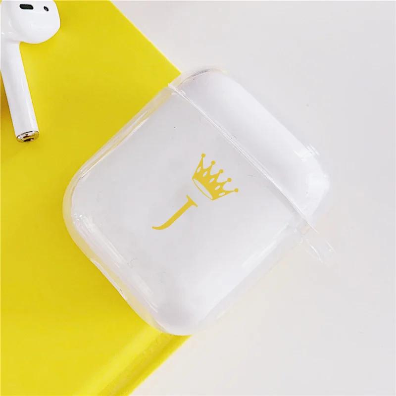 Gold Crown Alphabet Letter Earphone Case for Airpods 4th 3rd 2 Pro Shockproof Cover for Airpod 2 3 1 Protective Accessorie Shell