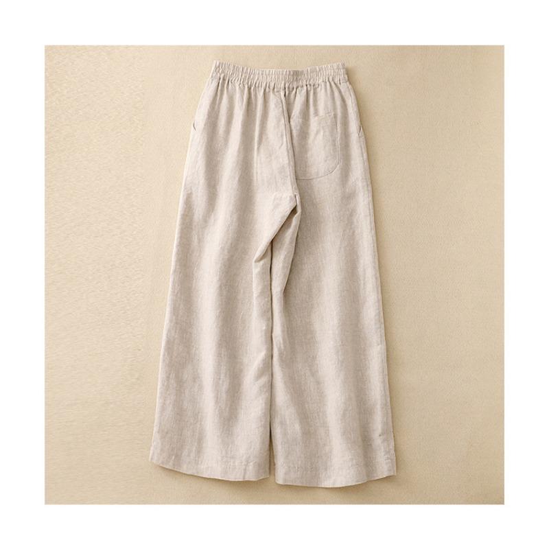 Women S High Waist Loose Fit Wide Leg Cropped Casual Pants With Chinese Knot