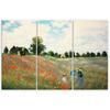 Three Piece Picture Canvas Print Field of Poppies Claude Monet