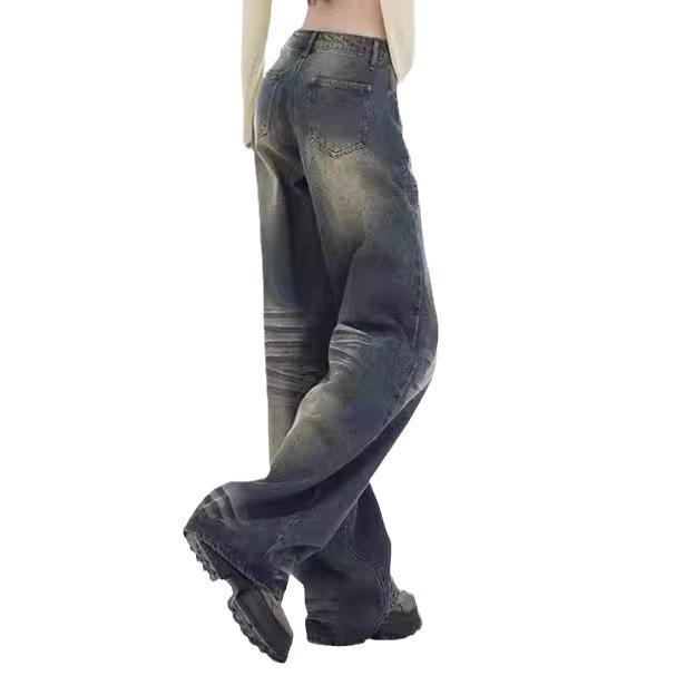 Jeans Vita Bassa Design-Sensing per Donna in Primavera e Autunno Nuovi Pantaloni Larghi Dritti e Slim a Zampa Larga a Pavimento
