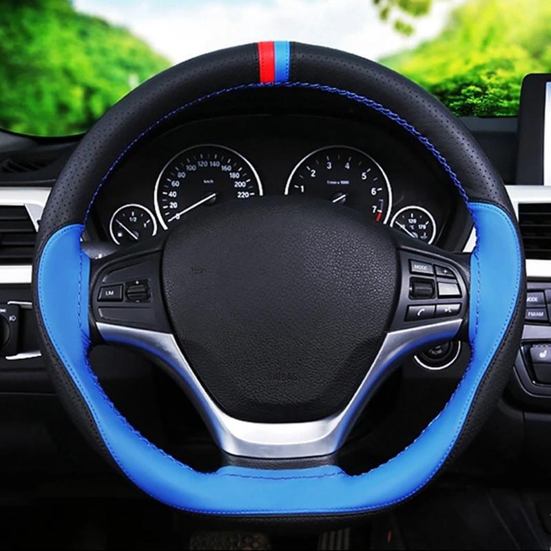 Anti-slip Fiber Leather DIY 38cm Car Steering Wheel Cover Case With Needles And Thread Automobile Interior Accessory Universal