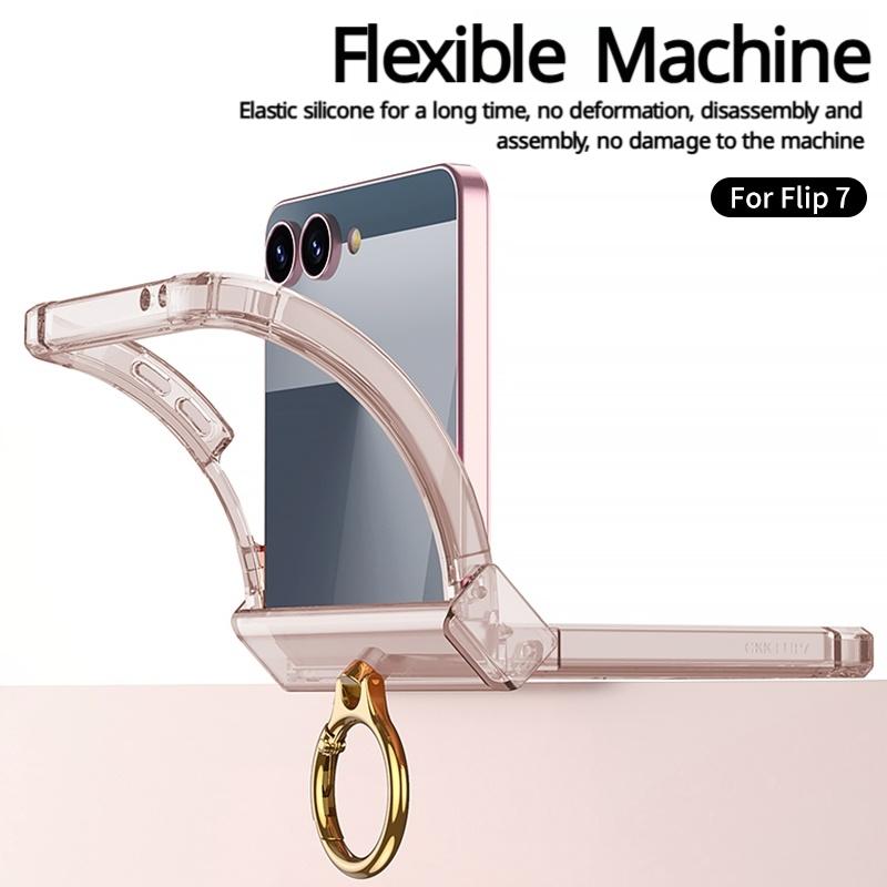 Luxury Ring Holder Armpr Hinge Protection Phone Case for Samsung Z Flip 7 6 5 Z Flip7FE Clear Shockproof Transparent Back Cover