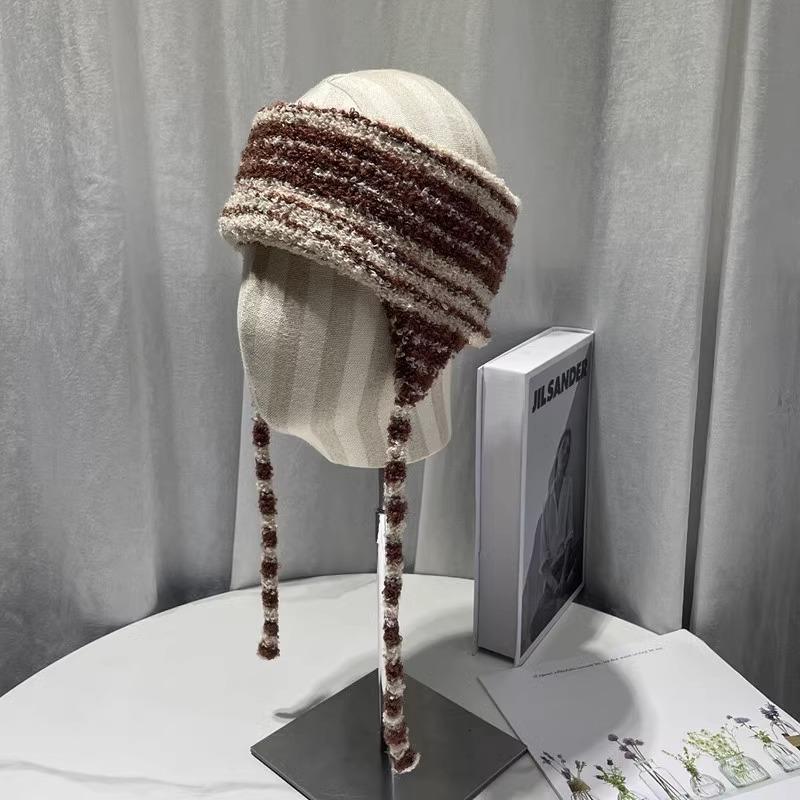 Japanese Hand knitted Thick Wool Wool Hat Autumn and Winter Riding Ear Protection Bag Head Hat Lei Feng Hat Knitted Hat Trendy and Cool