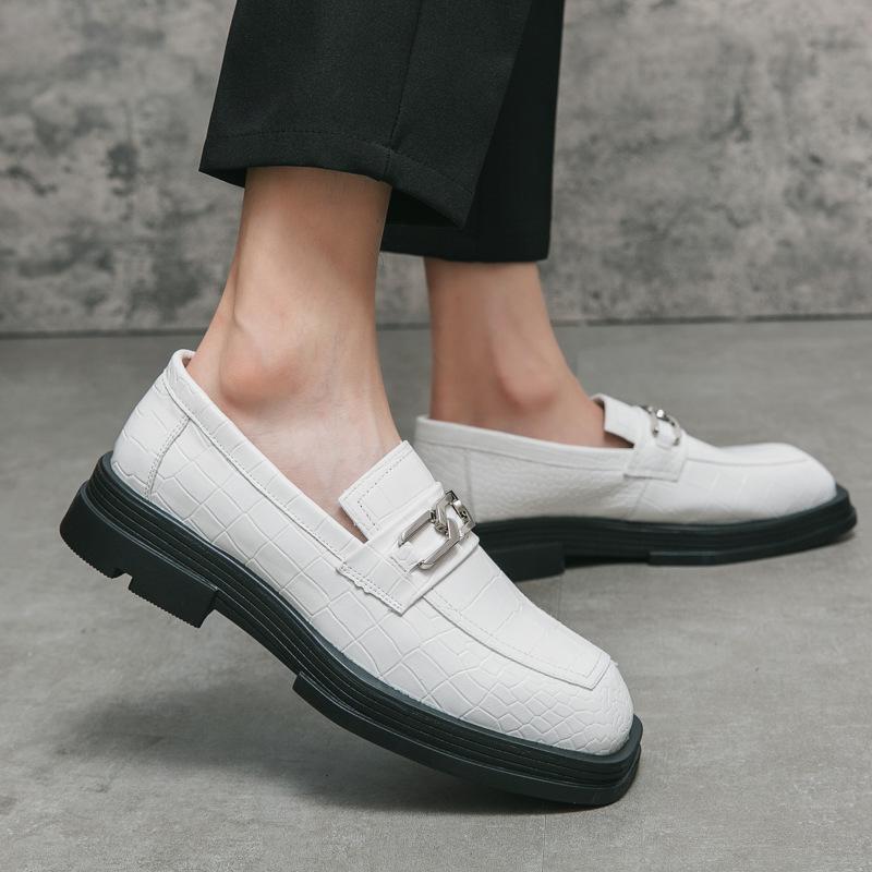 Men's Square Head Casual Leather Shoes British Business Dress Men's Shoes Korean Version Versatile One-pedal Trendy Shoes Men